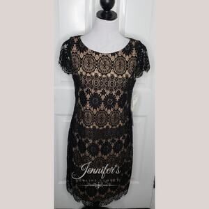 Eliza J NWT Women's Black Lace w/Nude Lined Sheath Dress